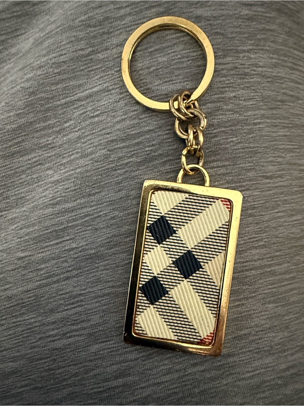 Gold-Tone Plaid Rectangle Keychain - Black & Cream